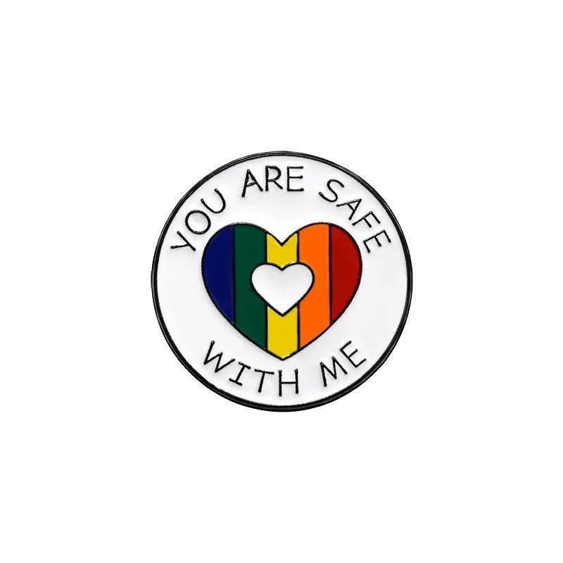 You Are Safe With me ally badge. Rainbow pride badge for allies