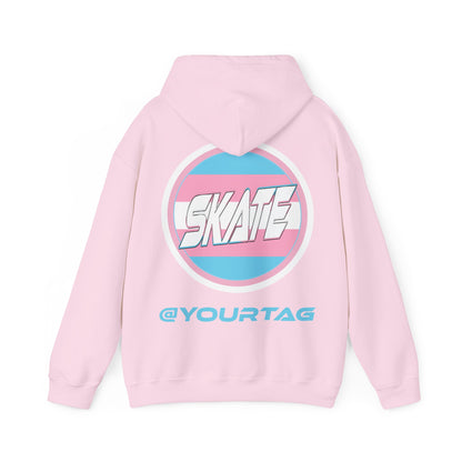 Add Custom Name - SKATE Trans Flag round logo Hoodie - Australian Shipping