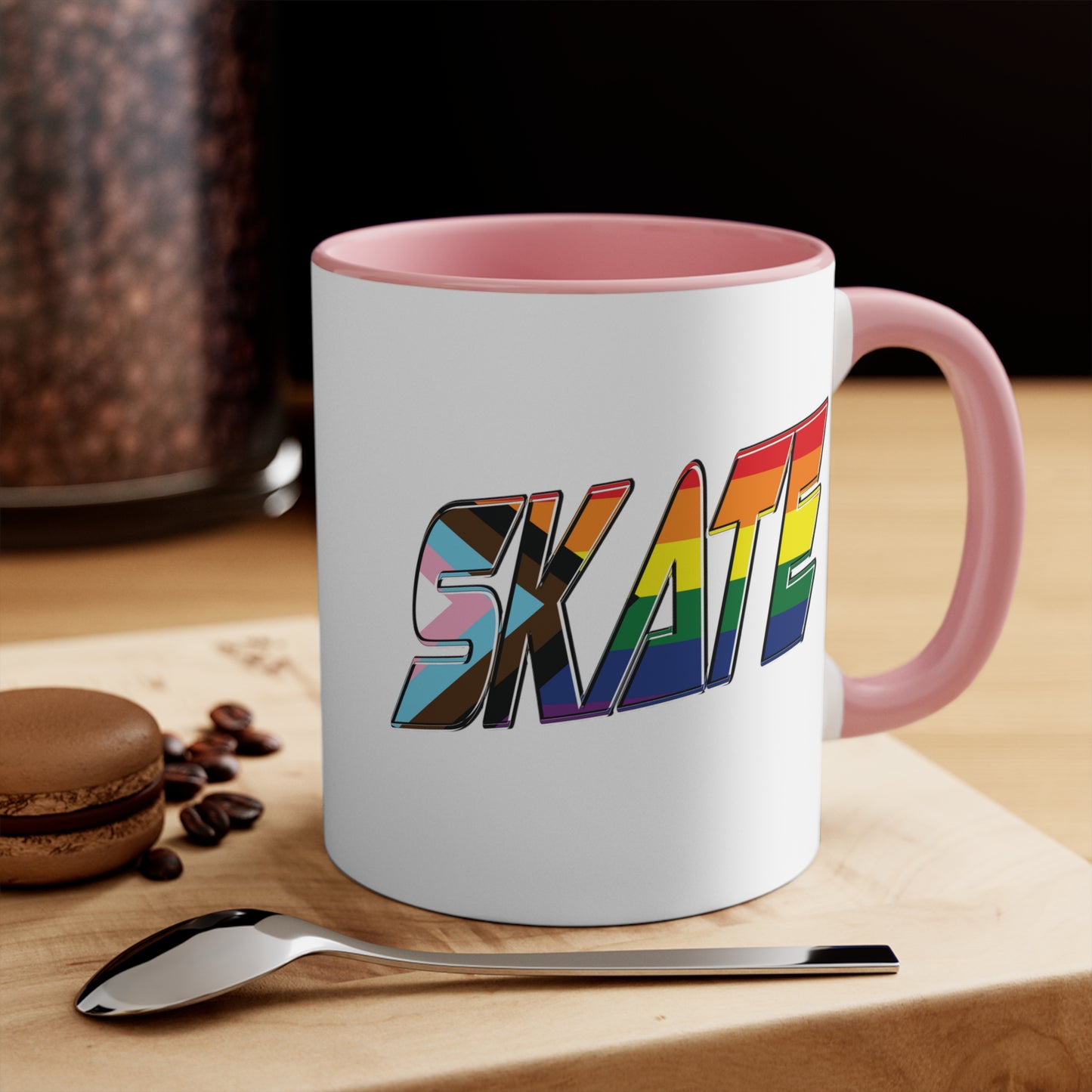 SKATE progress pride flag accent mug