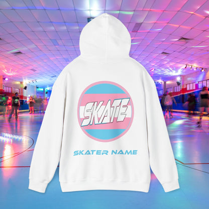 Original design trans skater hoodie with trans flag.  Back of hoodie with personalised name added