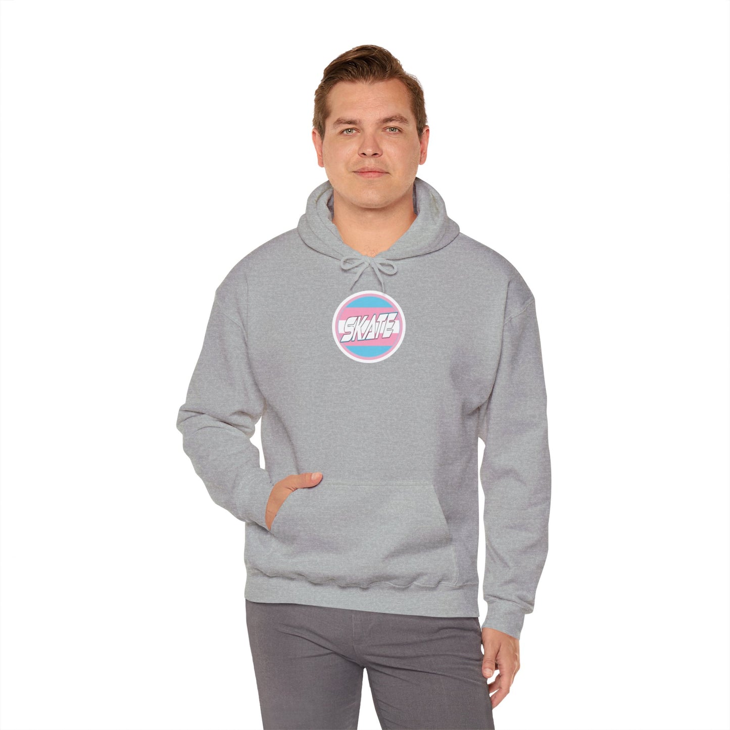 Add Custom Name - SKATE Trans Flag round logo Hoodie - Australian Shipping