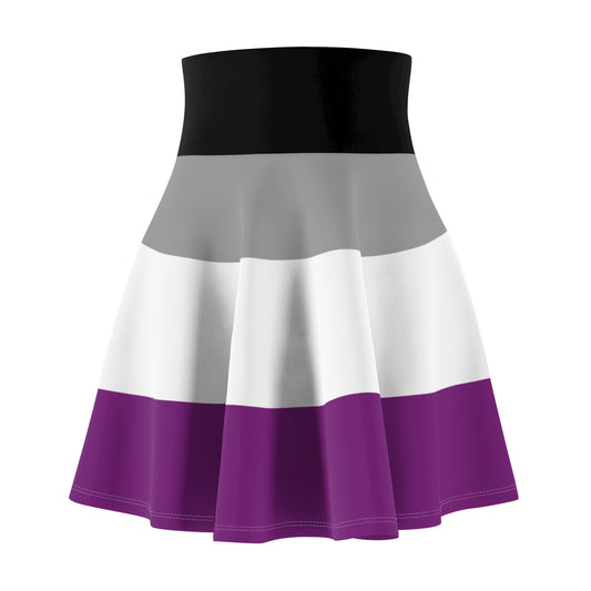 The Asexual Pride Flag Skater Skirt by Printify showcases horizontal stripes in black, gray, white, and purple.