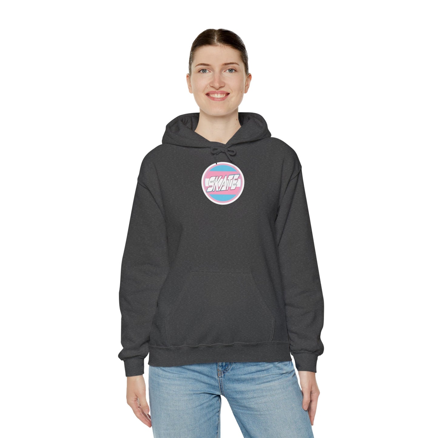 Add Custom Name - SKATE Trans Flag round logo Hoodie - Australian Shipping