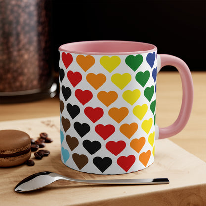 Progress pride flag love hearts - colourful accent mug