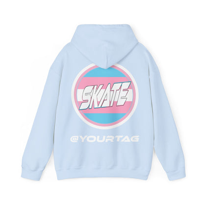 Add Custom Name - SKATE Trans Flag round logo Hoodie - Australian Shipping