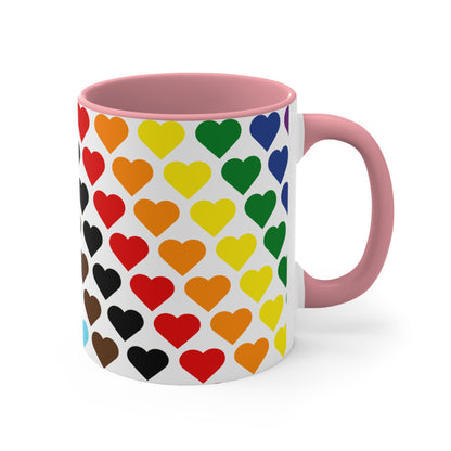 Progress pride flag love hearts - colourful accent mug