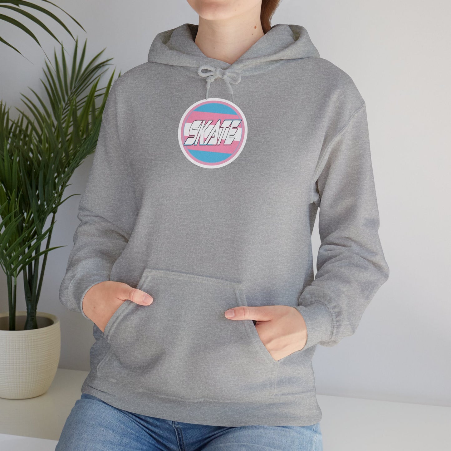 Add Custom Name - SKATE Trans Flag round logo Hoodie - Australian Shipping