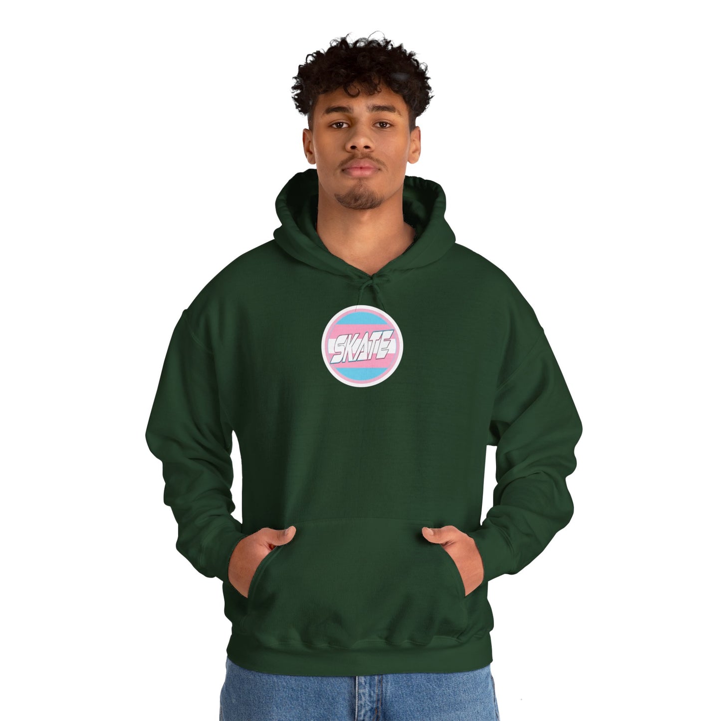 Add Custom Name - SKATE Trans Flag round logo Hoodie - Australian Shipping