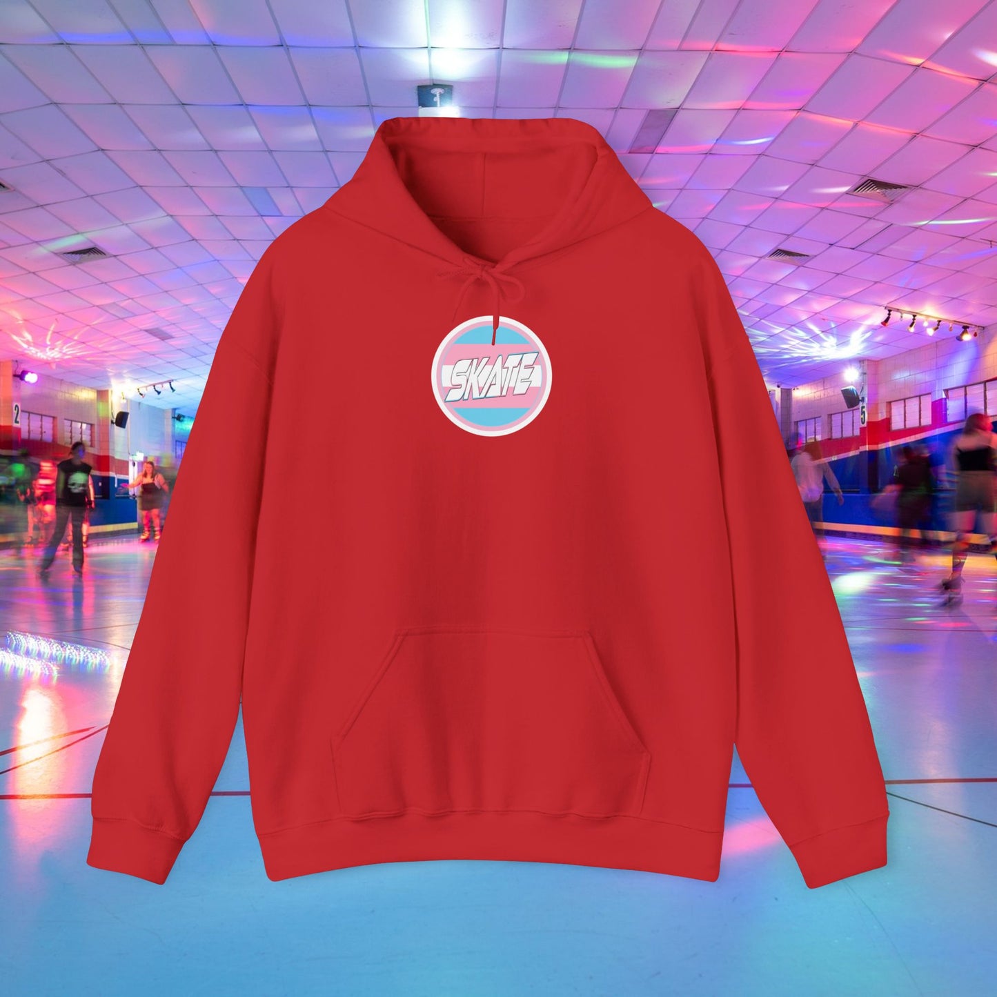 Add Custom Name - SKATE Trans Flag round logo Hoodie - Australian Shipping