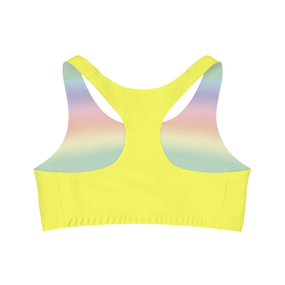 Glitter Rainbow Subtle Pride yellow seamless sports crop. LGBTIQAP+ active wear