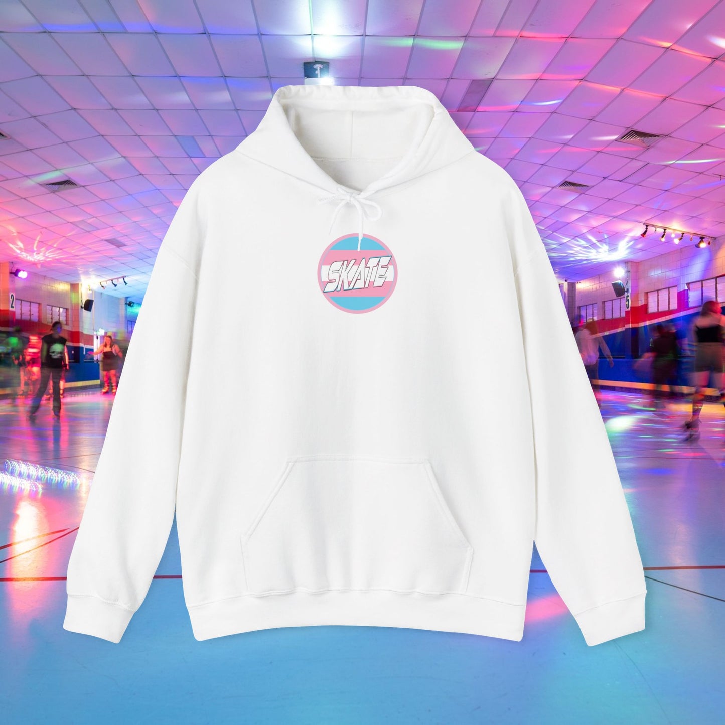 Add Custom Name - SKATE Trans Flag round logo Hoodie - Australian Shipping