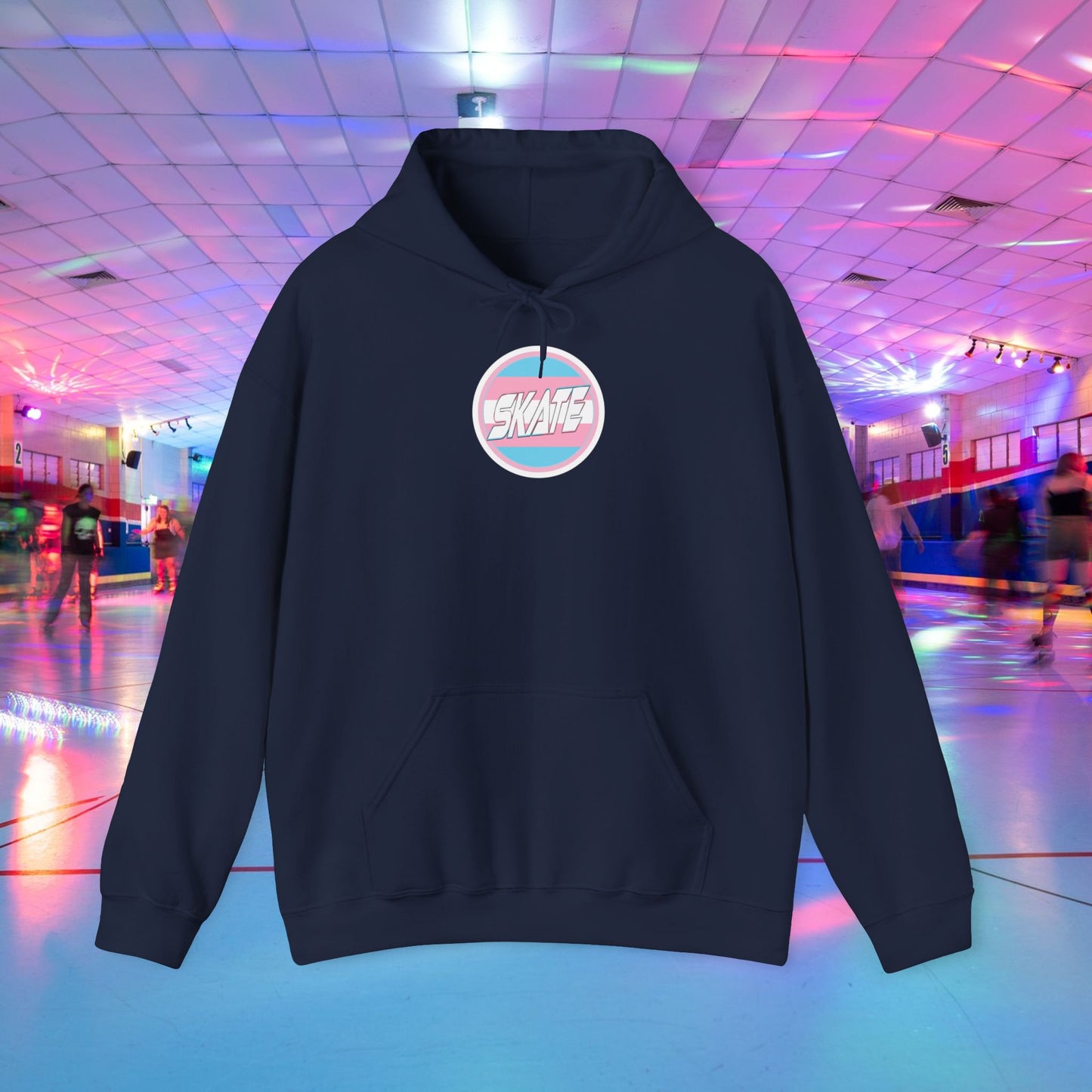 Add Custom Name - SKATE Trans Flag round logo Hoodie - Australian Shipping