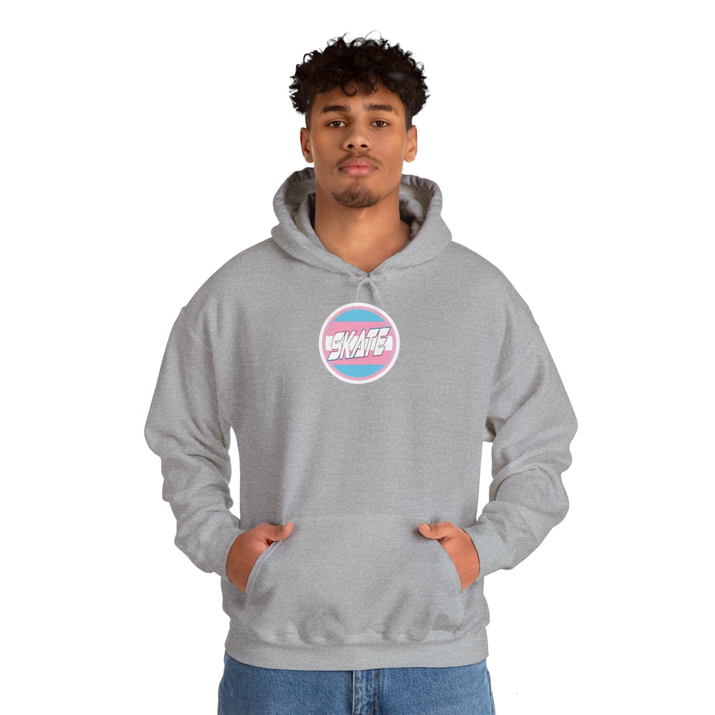 Add Custom Name - SKATE Trans Flag round logo Hoodie - Australian Shipping