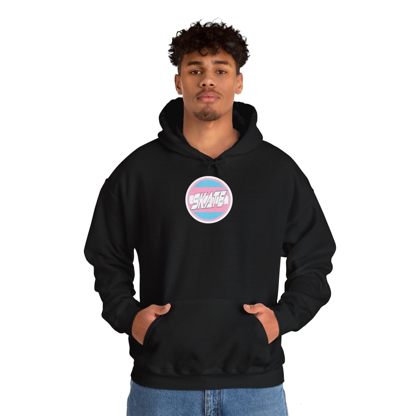 Add Custom Name - SKATE Trans Flag round logo Hoodie - Australian Shipping