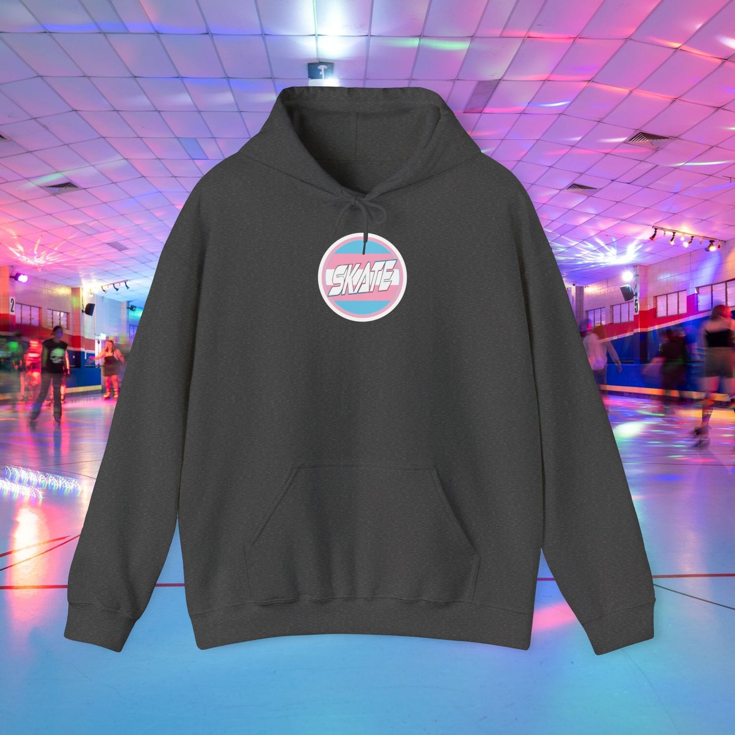 Add Custom Name - SKATE Trans Flag round logo Hoodie - Australian Shipping