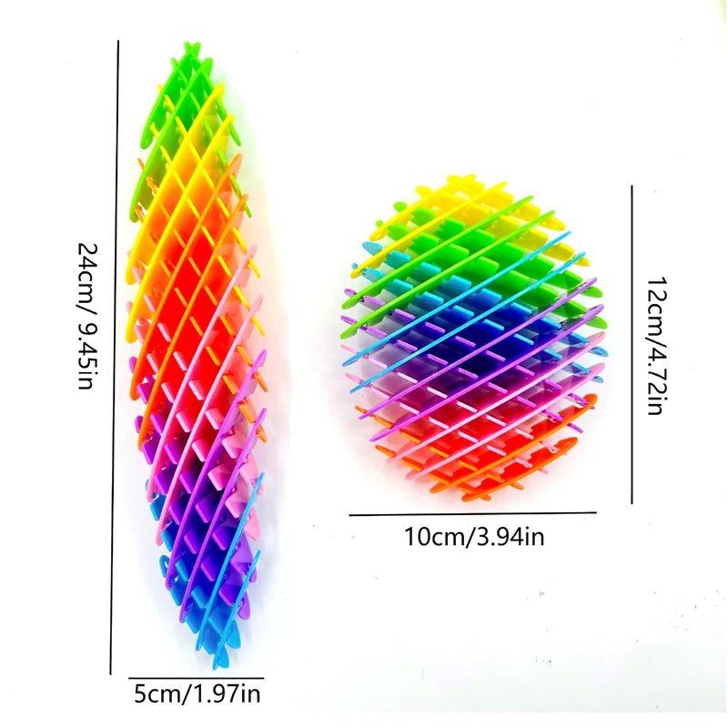 Colourful 3D rainbow fidget toy perfect for stress relief and sensory needs. Flexible, stretchy mesh design