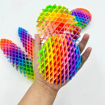 Colourful 3D rainbow fidget toy perfect for stress relief and sensory needs. Flexible, stretchy mesh design
