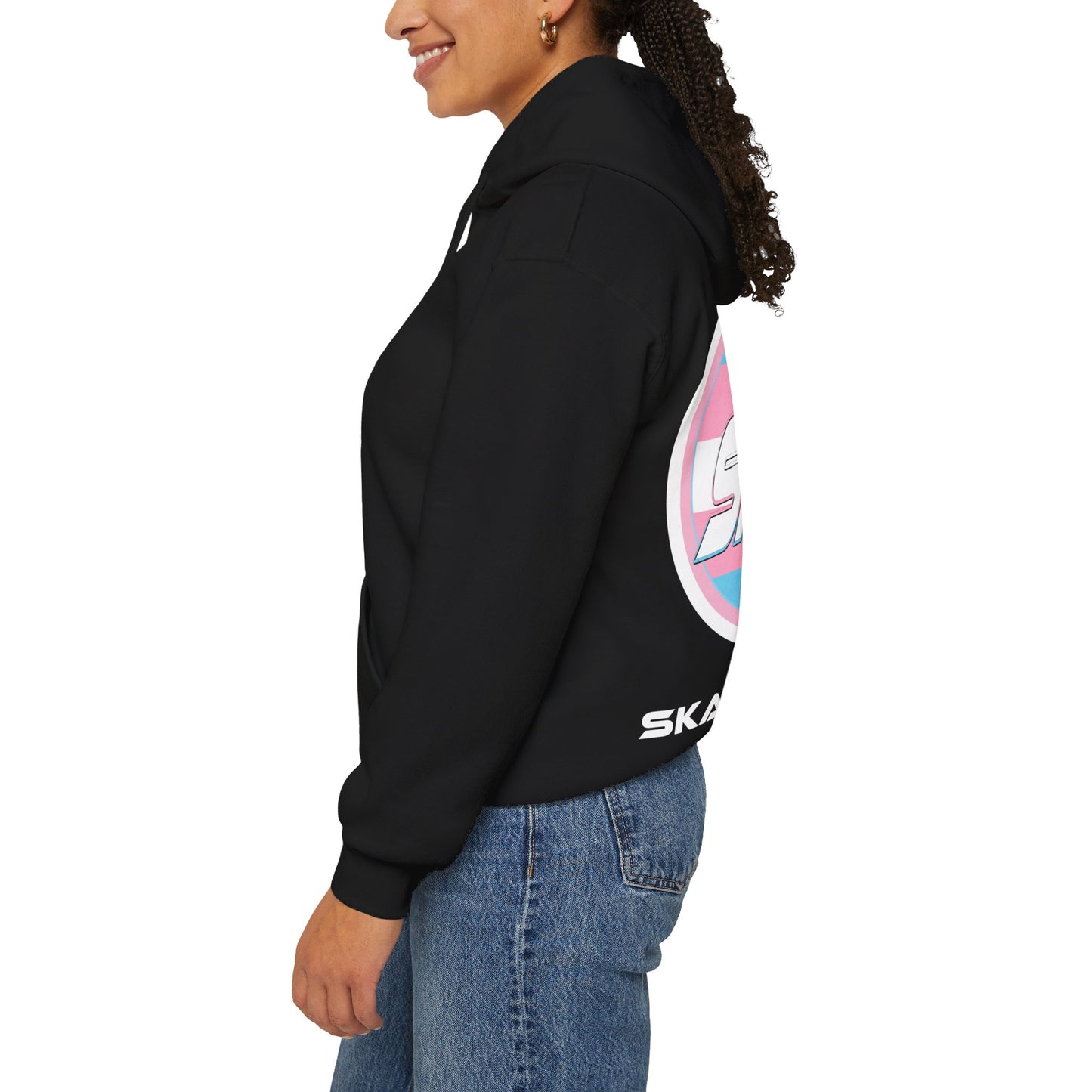 Add Custom Name - SKATE Trans Flag round logo Hoodie - Australian Shipping