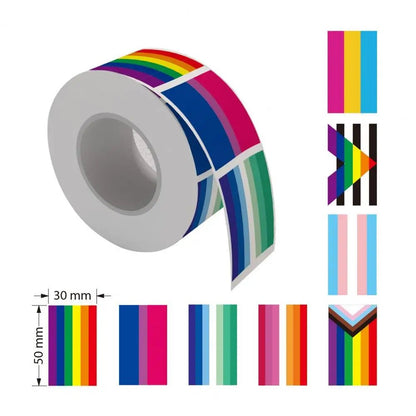 500 Pride Stickers - Variety of  8 flags, rectangle PVC