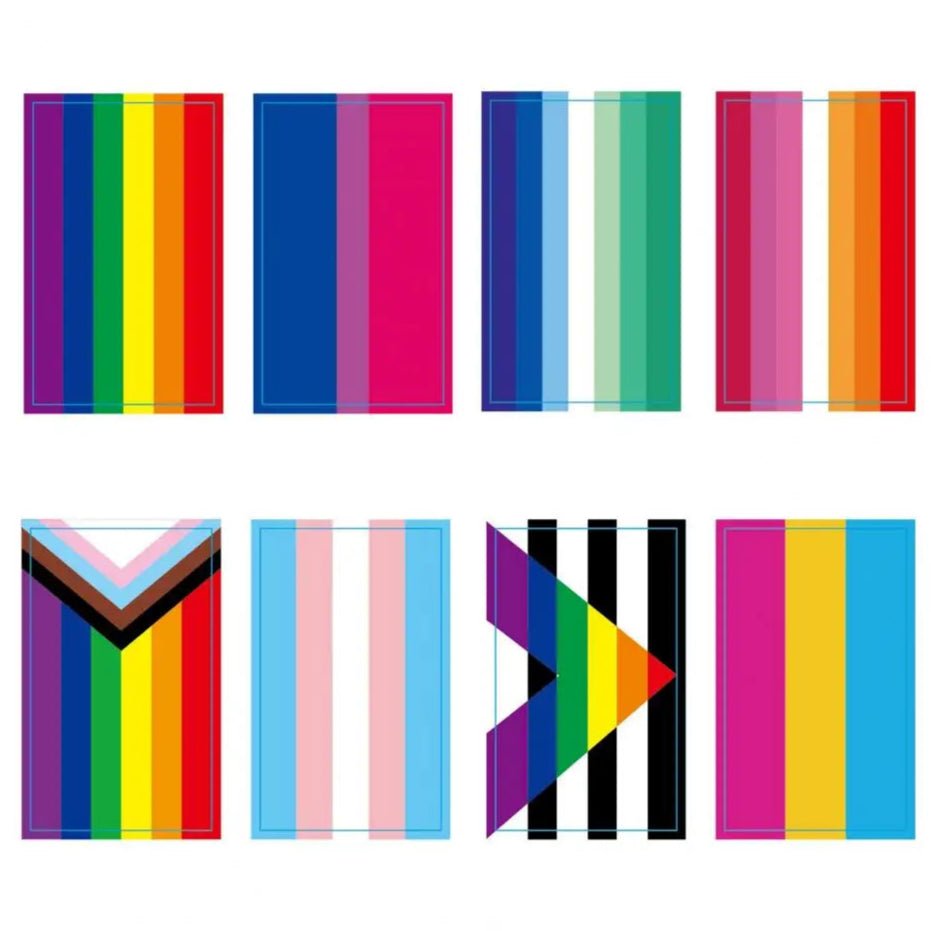 500 Pride Stickers - Variety of  8 flags, rectangle PVC