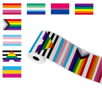 500 Pride Stickers - Variety of  8 flags, rectangle PVC