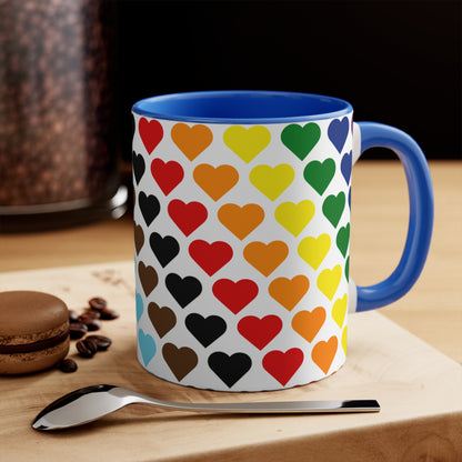 Progress pride flag love hearts - colourful accent mug