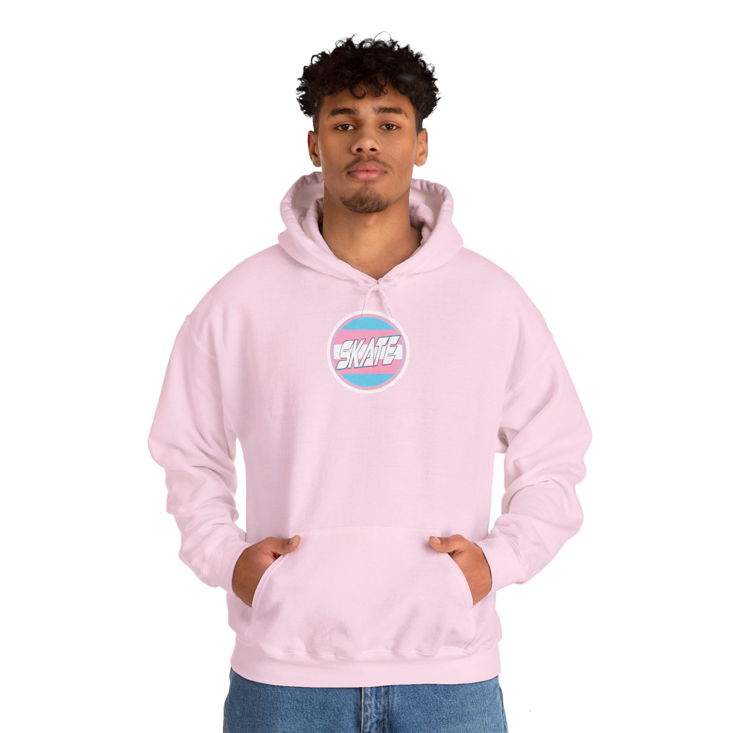 Add Custom Name - SKATE Trans Flag round logo Hoodie - Australian Shipping