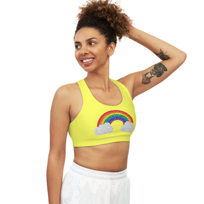 Glitter Rainbow Subtle Pride yellow seamless sports crop. LGBTIQAP+ active wear