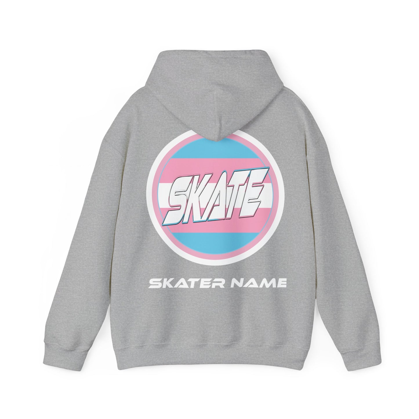 Add Custom Name - SKATE Trans Flag round logo Hoodie - Australian Shipping