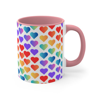 Rainbow pride love hearts colourful accent mug