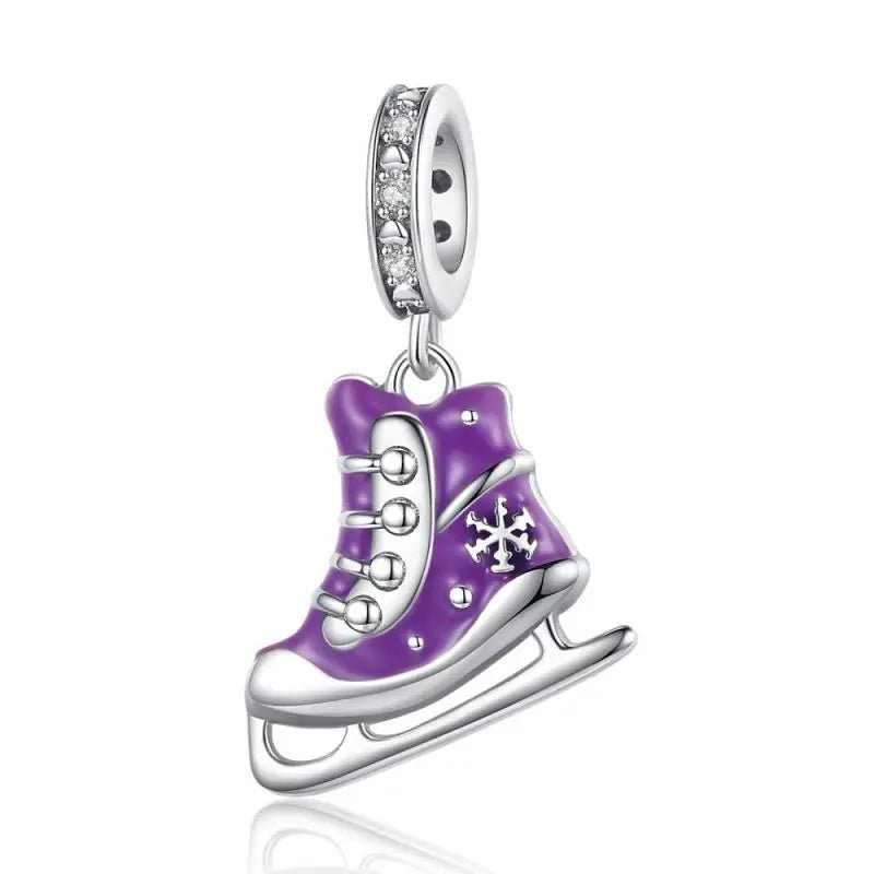 purple ice skate silver charm to fit pandora bracelet