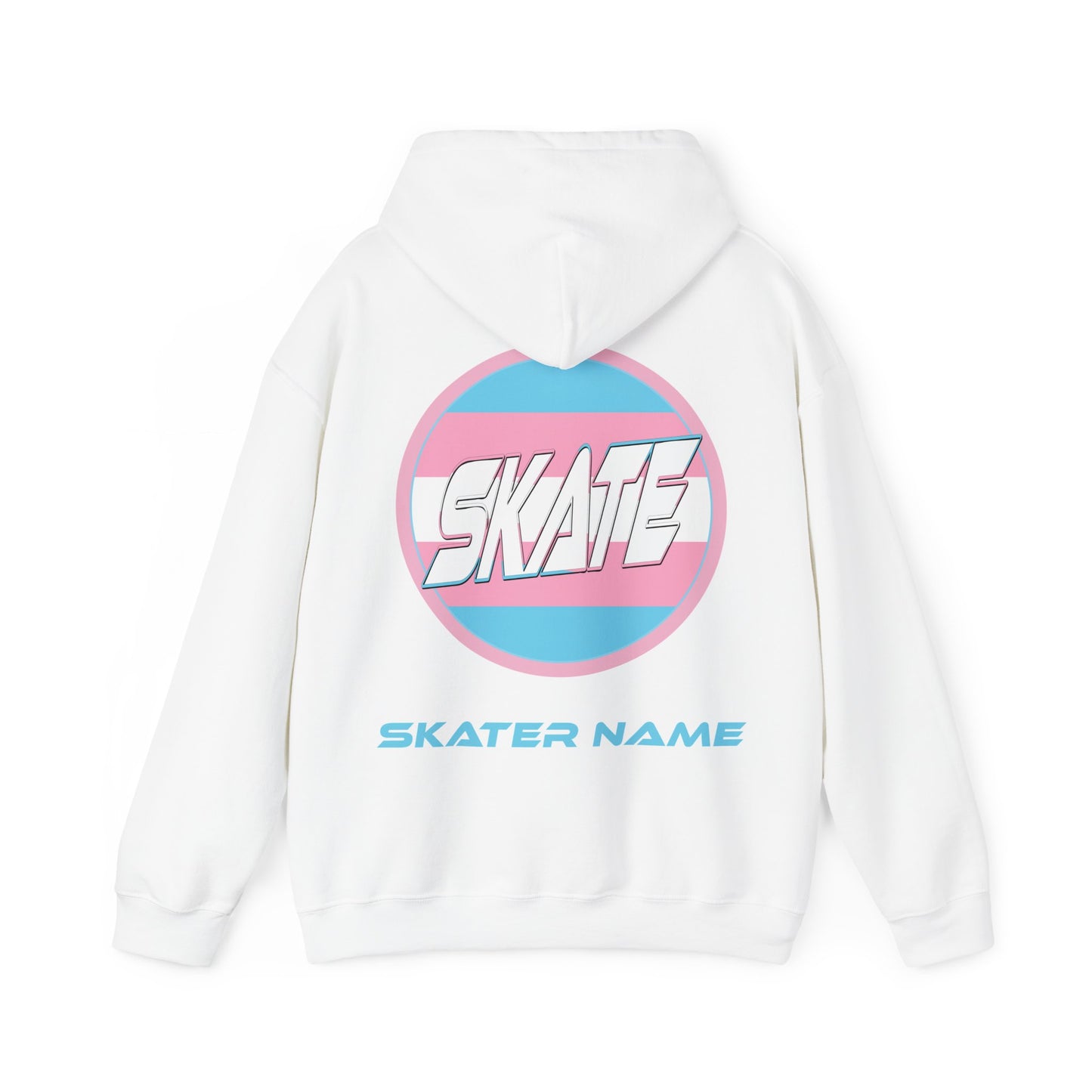 Add Custom Name - SKATE Trans Flag round logo Hoodie - Australian Shipping