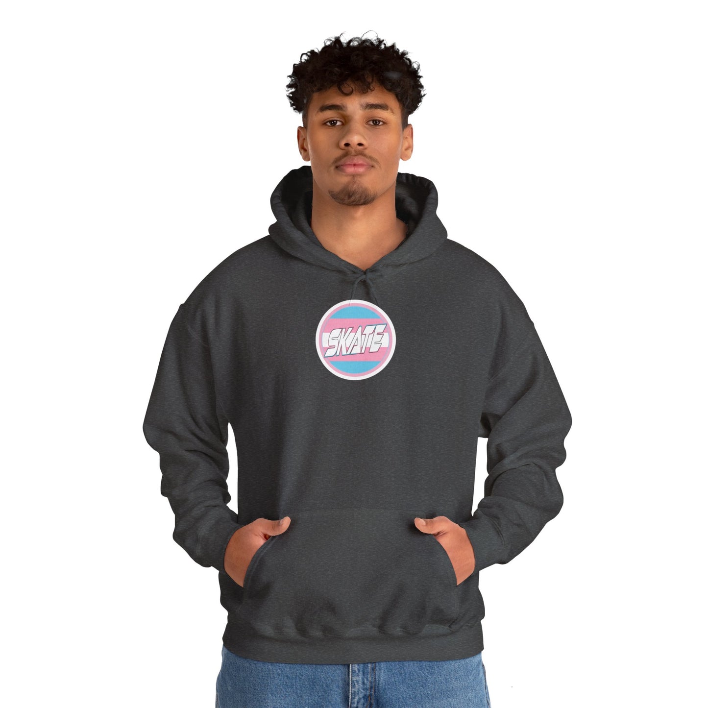 Add Custom Name - SKATE Trans Flag round logo Hoodie - Australian Shipping