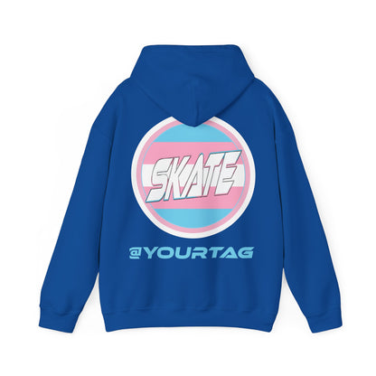 Add Custom Name - SKATE Trans Flag round logo Hoodie - Australian Shipping