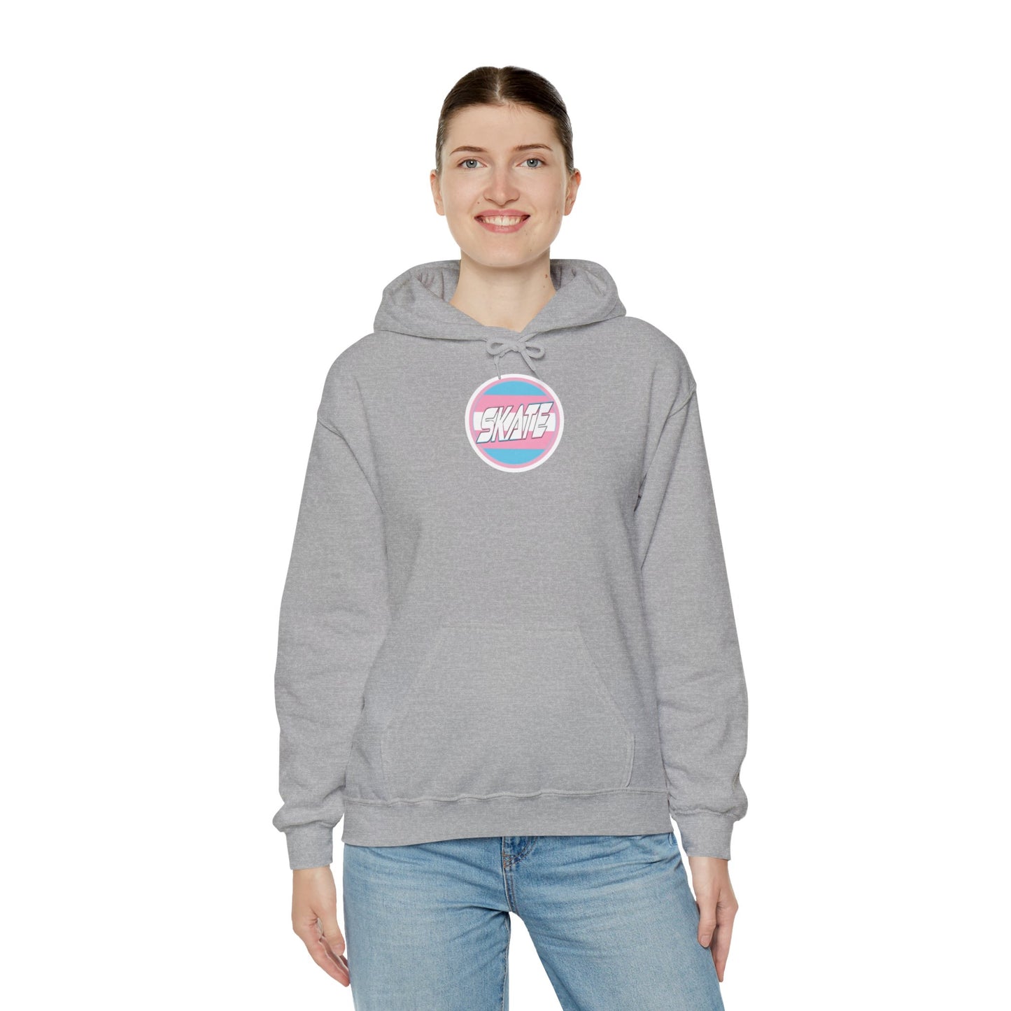 Add Custom Name - SKATE Trans Flag round logo Hoodie - Australian Shipping