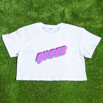 QUEER neon logo - locally printed crop tee