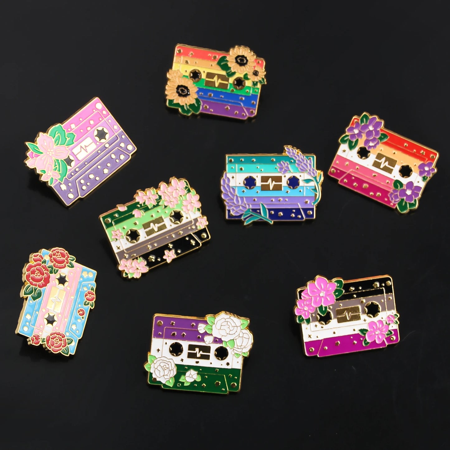 Pride Flag Cassette Tape - enamel pin - 10 flags