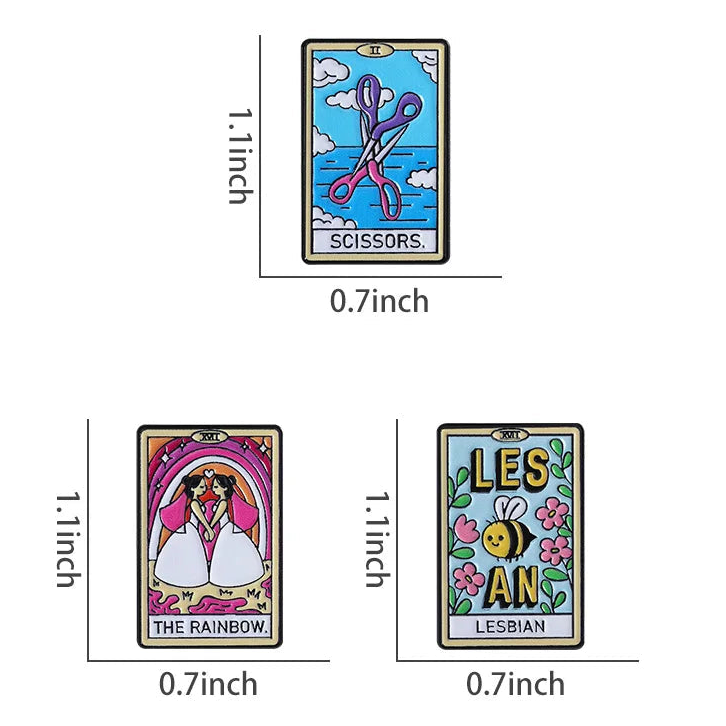 Lesbian Gay Pride Tarot Card Enamel Pins The Rainbow Girls Lesbian Bee Scissors Brooch Lapel Badge Jewelry Gift Lovers Friends