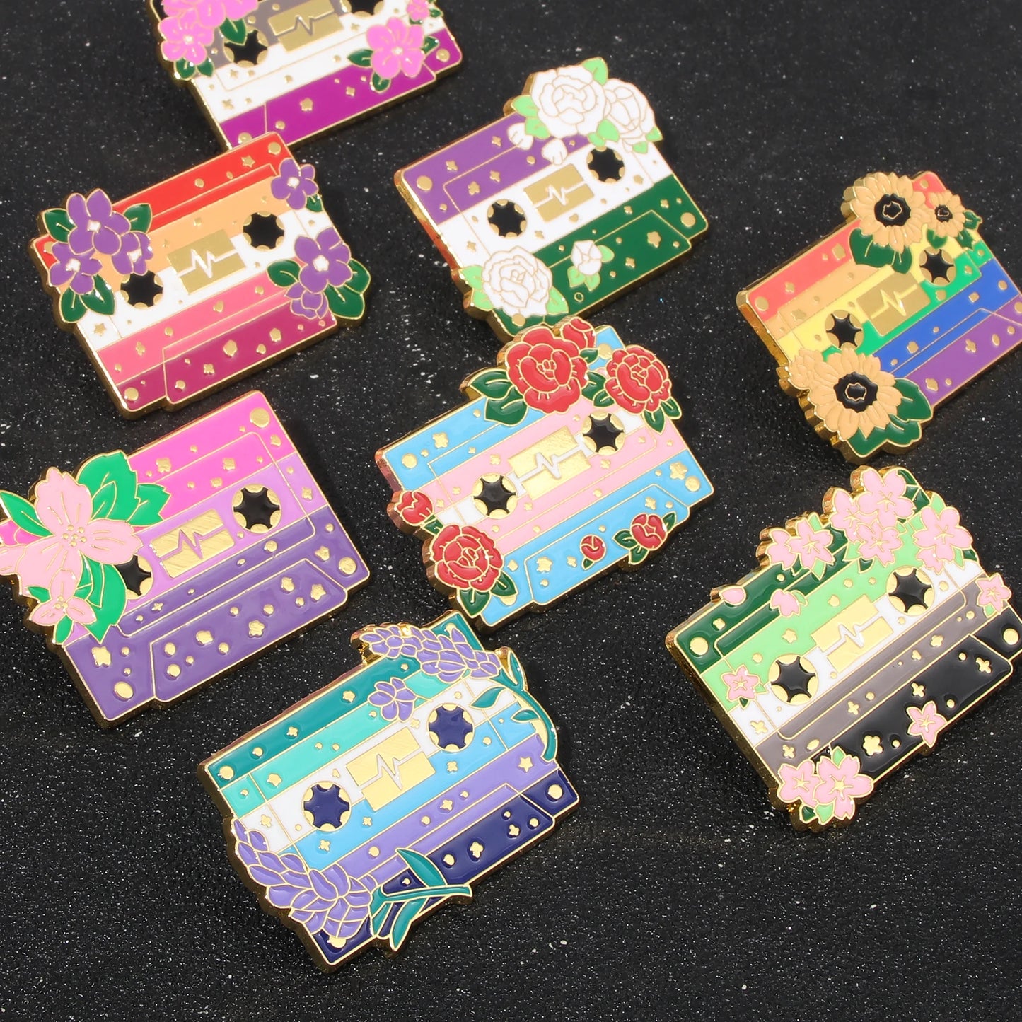 Pride Flag Cassette Tape - enamel pin - 10 flags