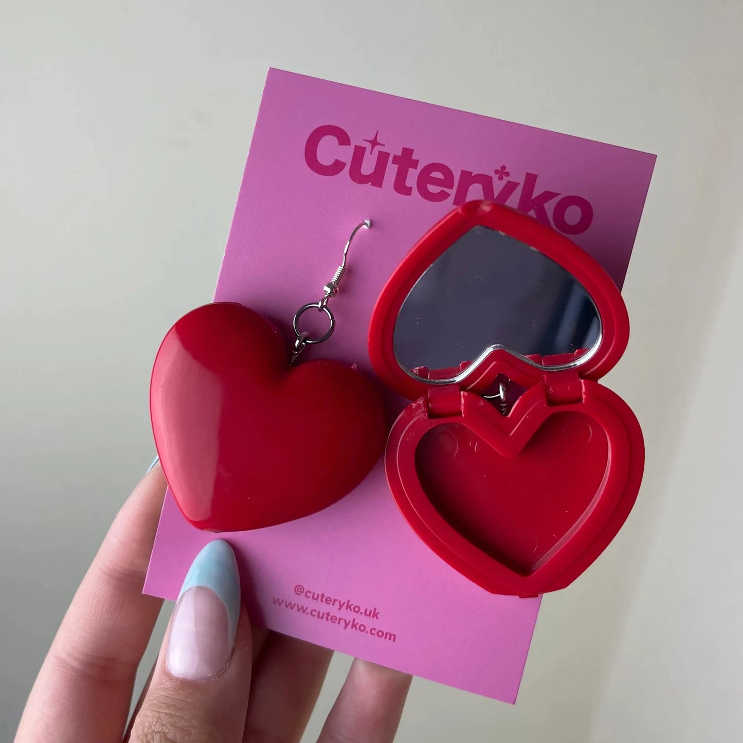 Y2K Heart Mirror Earrings - Pink or Red