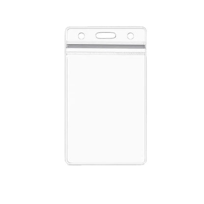 A clear plastic ID badge holder sleeve 