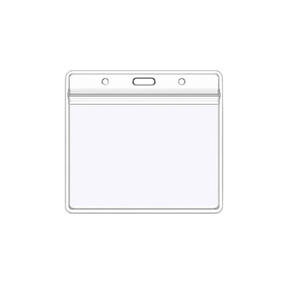 A clear plastic ID badge holder sleeve 
