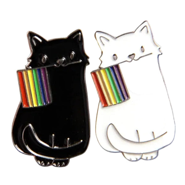 Black and white cat pins with rainbow flag 