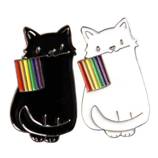 Black and white cat pins with rainbow flag 