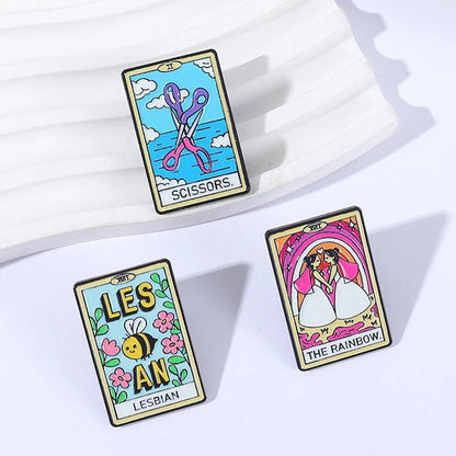 Lesbian Gay Pride Tarot Card Enamel Pins The Rainbow Girls Lesbian Bee Scissors Brooch Lapel Badge Jewelry Gift Lovers Friends
