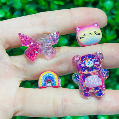 New Arrival 10Pcs Lovely Butterfly Bear Resin Shoes Charms Decorations Rainbow Shell Cat Children Bracelet Buckle