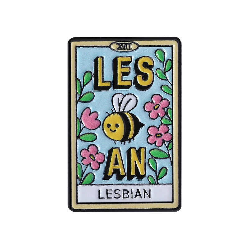 Lesbian Gay Pride Tarot Card Enamel Pins The Rainbow Girls Lesbian Bee Scissors Brooch Lapel Badge Jewelry Gift Lovers Friends UVXZ154