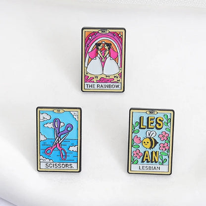 Lesbian Gay Pride Tarot Card Enamel Pins The Rainbow Girls Lesbian Bee Scissors Brooch Lapel Badge Jewelry Gift Lovers Friends