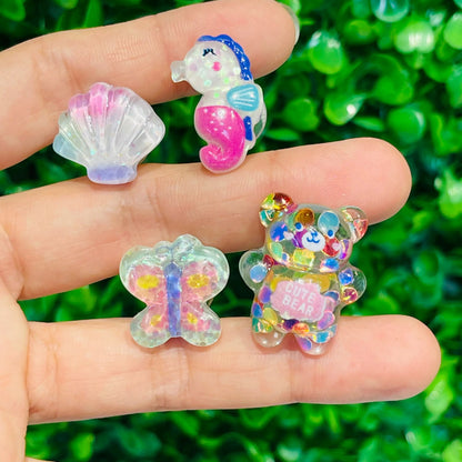 New Arrival 10Pcs Lovely Butterfly Bear Resin Shoes Charms Decorations Rainbow Shell Cat Children Bracelet Buckle