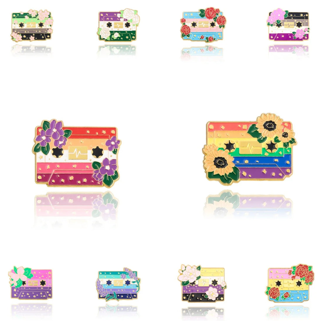 Pride Flag Cassette Tape - enamel pin - 10 flags